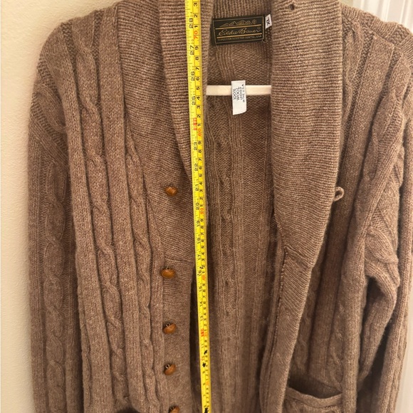 100% Loomed Wool Eddie Bauer Brown Cable Knit Cardigan - Picture 7 of 7